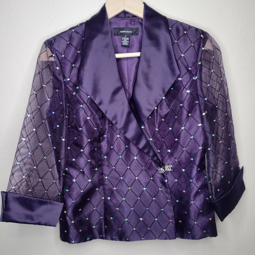 R & M Richards Embellished Purple Chiffon Blazer, Size 6
